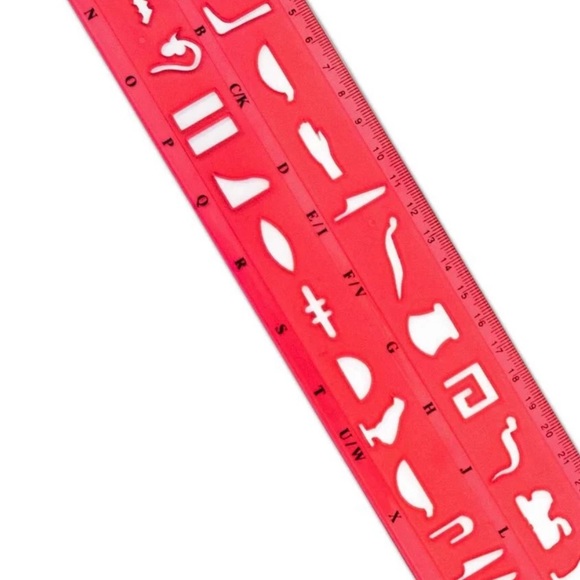 NWT NIB Plastic Hieroglyphic Stencil Ruler Red Green Egyptian Made in Egypt - Picture 2 of 2
